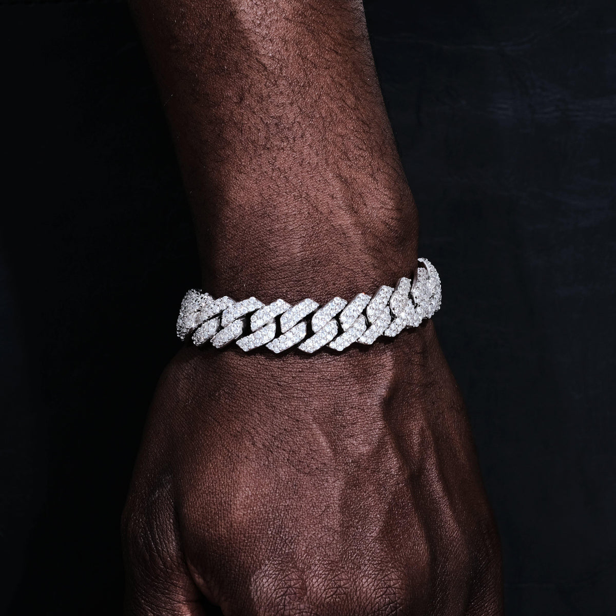 14mm Iced Prong Cuban Bracelet White Gold
