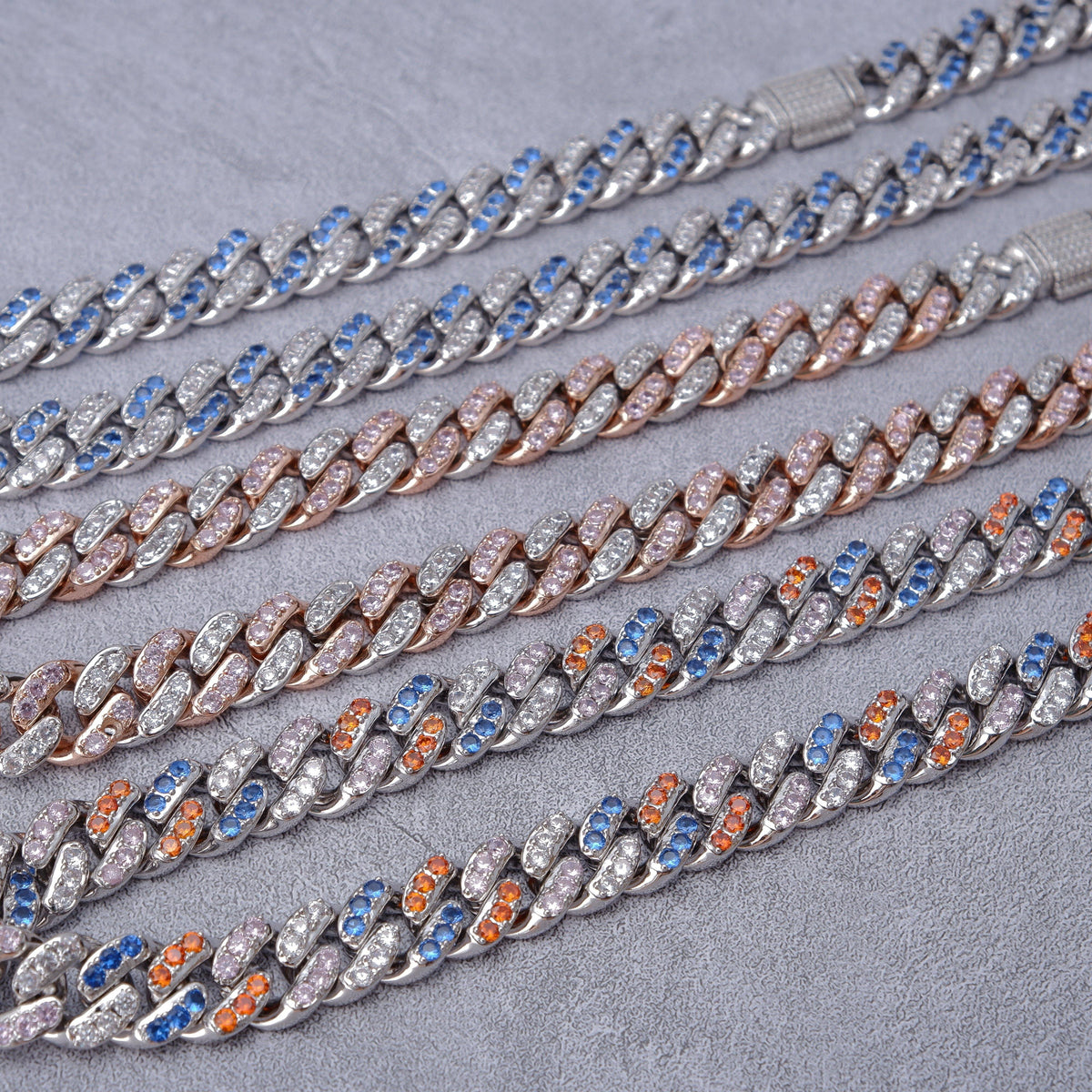 13mm 18K WhiteGold-Plated Colorful Iced Cuban Chain