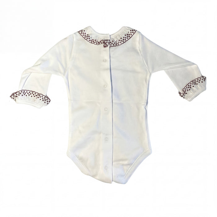 Body Long Sleeve with Burgundy Dots Peter Pan Collar — view 3 — handcrafted in Spain — AGÜ Baby