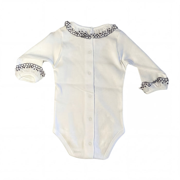 Body Long Sleeve with Navy Blue Dots Peter Pan Collar — view 3 — handcrafted in Spain — AGÜ Baby