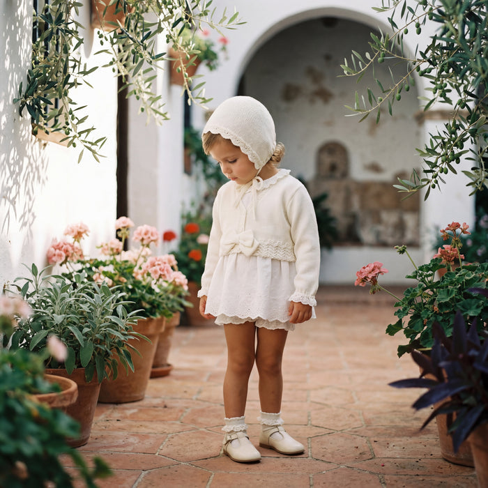Girls Beige Cropped Cardigan and Socks β view 2 β handcrafted in Spain β AGΓ Baby