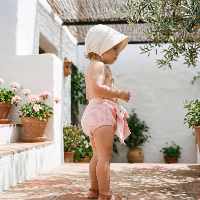 Girls Light Pink Bloomer with Bow β view 2 β handcrafted in Spain β AGΓ Baby