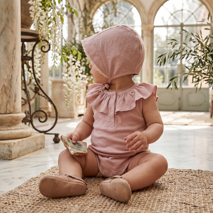 Girls Light Pink Collar Sleeveless Bodysuit β view 2 β handcrafted in Spain β AGΓ Baby