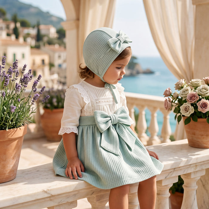 Girls Mint Bloomer with Bow β view 2 β handcrafted in Spain β AGΓ Baby