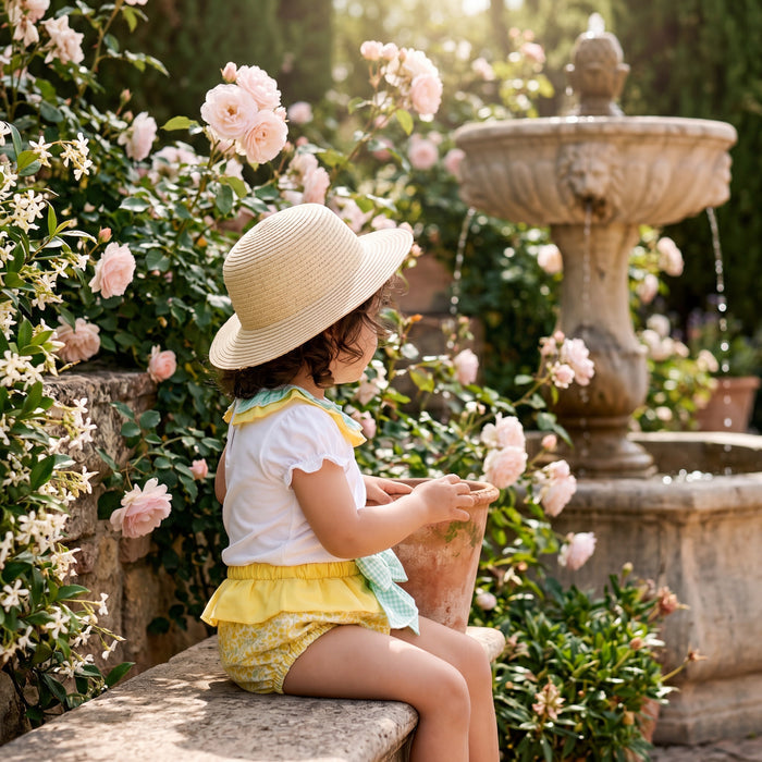 Girls "Reeva" Lemon Floral Blouse & Bloomers β view 2 β handcrafted in Spain β AGΓ Baby