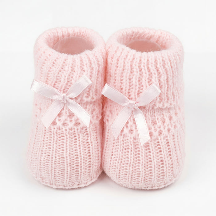 Girls Shoes Knitted with Ribbon Bow One Size β view 5 β handcrafted in Spain β AGΓ Baby
