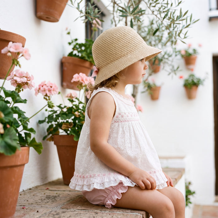 Girls White Blouse & Light Pink Bloomers β view 2 β handcrafted in Spain β AGΓ Baby