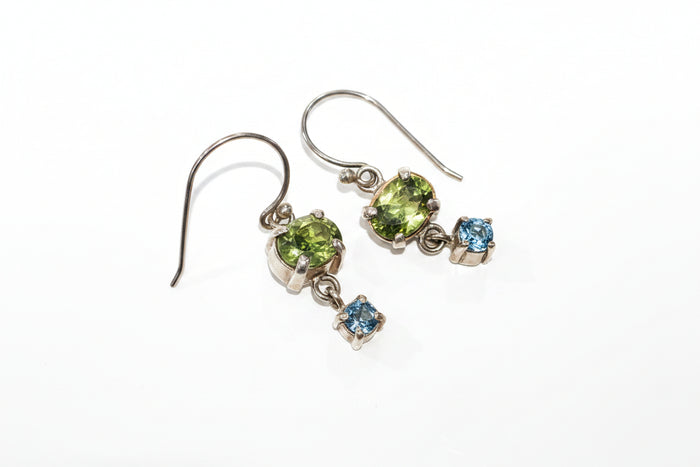 M&H - Drop Stone Earrings - Green & Blue