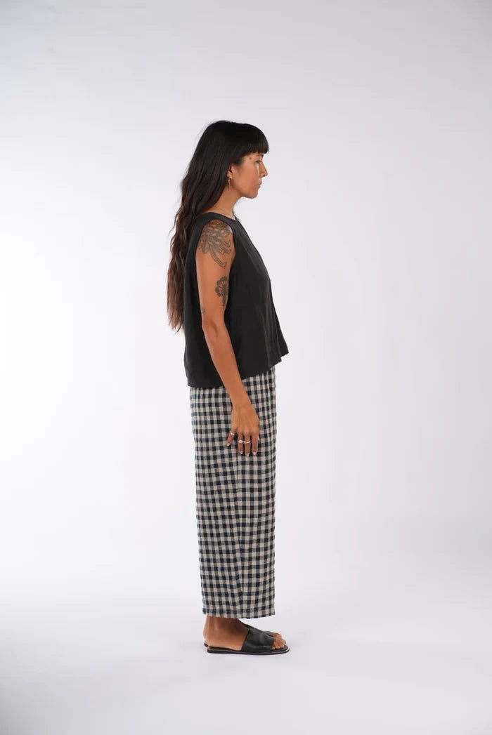 Montaigne - French Linen Pants - Navy Check - MO-044
