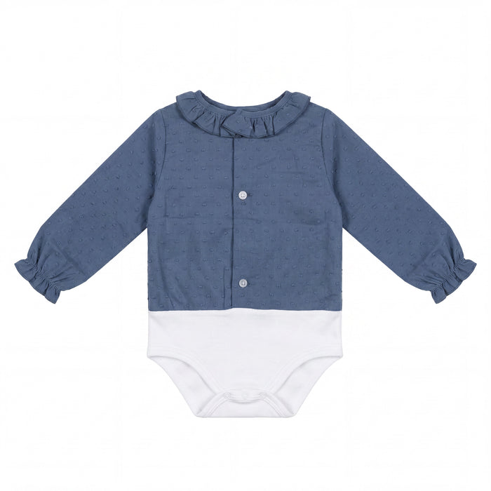 Navy Blue Body Long Sleeve Plumeti with Collar — view 3 — handcrafted in Spain — AGÜ Baby