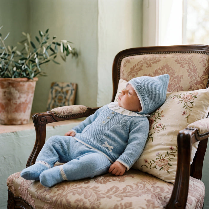 Newborn Blue Collar Set 3 Pieces β view 2 β handcrafted in Spain β AGΓ Baby