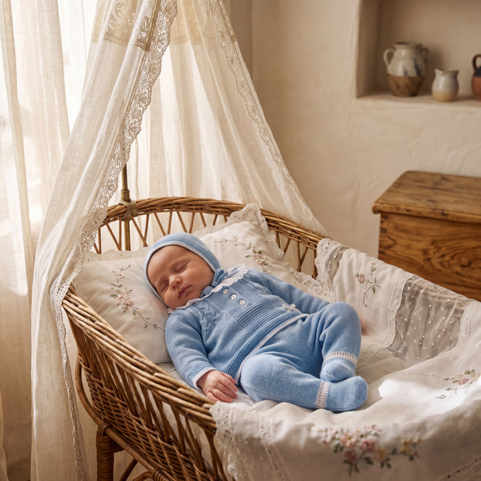 Newborn Light Blue Collar Set 3 Pieces β view 2 β handcrafted in Spain β AGΓ Baby