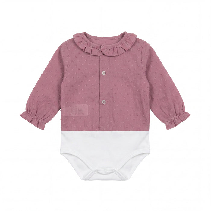Pink Makeup Body Long Sleeve Plumeti with Collar — view 3 — handcrafted in Spain — AGÜ Baby