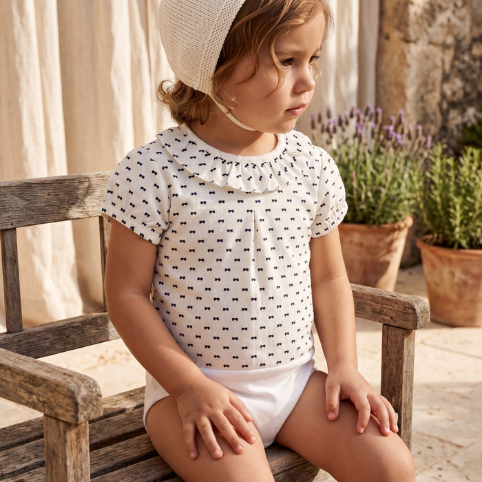 Short Sleeve Plumeti White and Navy Blue Body β view 2 β handcrafted in Spain β AGΓ Baby