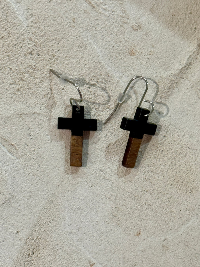 The Sister Label - Cross Earrings - Black/Wood