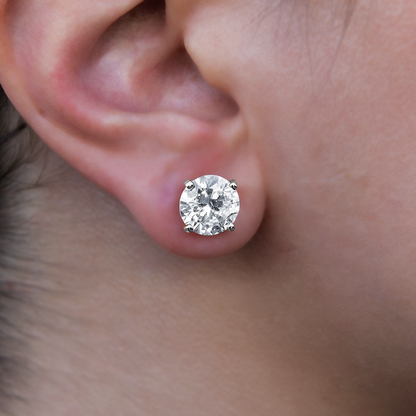 10mm Round Cut Diamond Stud Earrings in White Gold