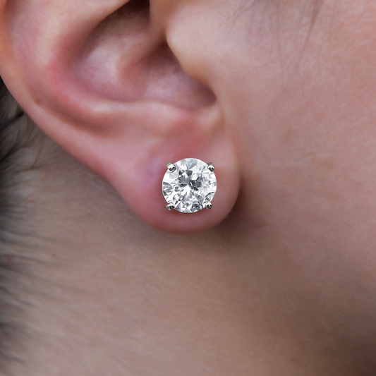 10mm Round Cut Diamond Stud Earrings in White Gold