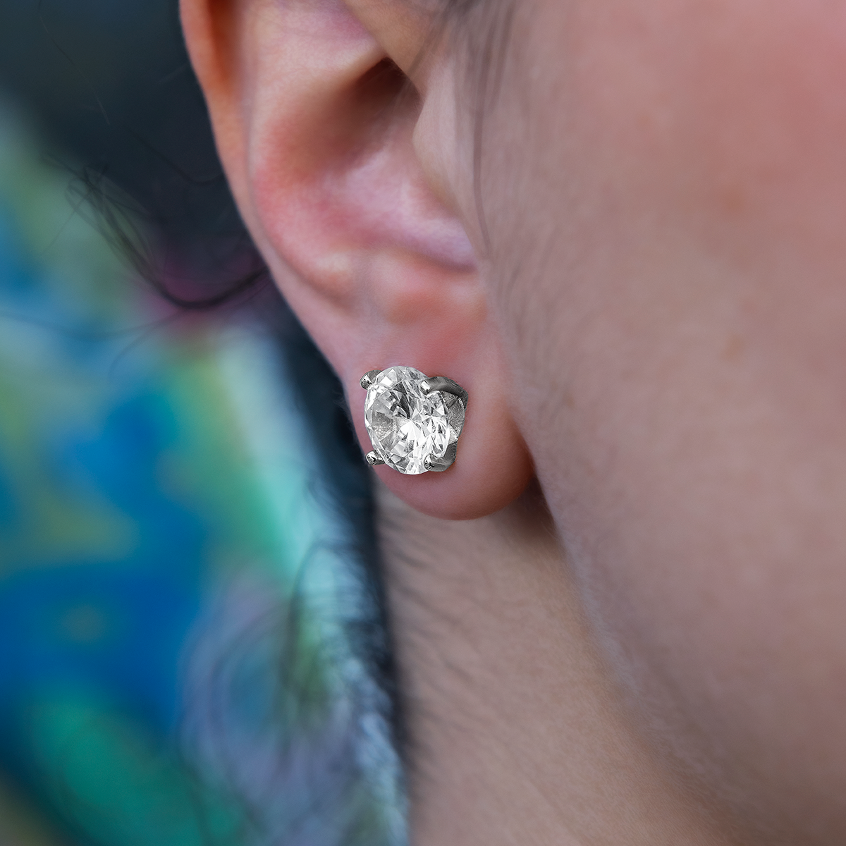 10mm Round Cut Diamond Stud Earrings in White Gold