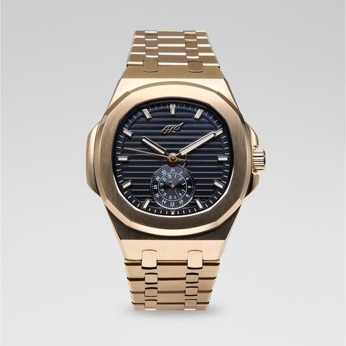39MM Visionary Plain Case & Black Dial Watch - Yellow Gold