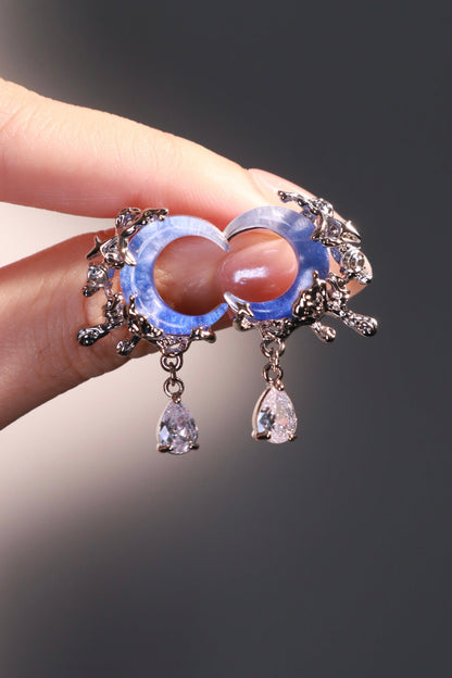 Palladium White Gold Plated Gradient Blue Moon Earrings