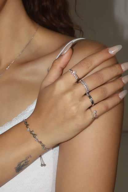 Palladium White Gold Plated Multi Diamond Bowknot Bracelet