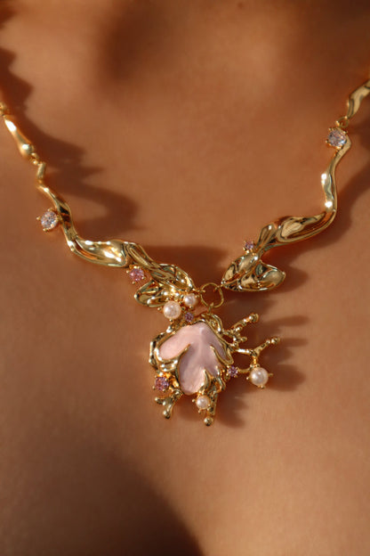 18K Real Gold Plated Pink Shell Necklace