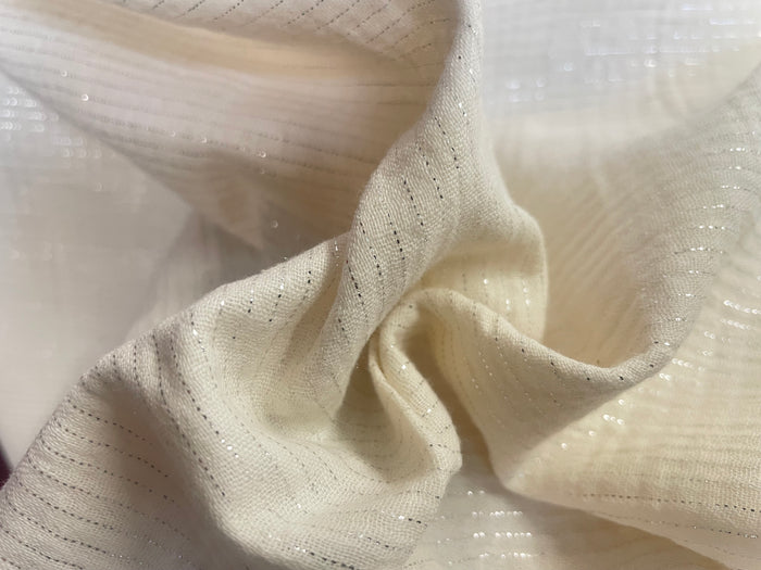 100% Cotton Double Gauze - Silver Lurex & Ivory
