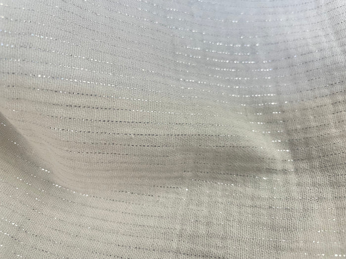 100% Cotton Double Gauze - Silver Lurex & Ivory