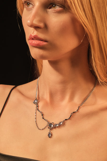 Palladium White Gold Plated Moonstone Dangle Necklace