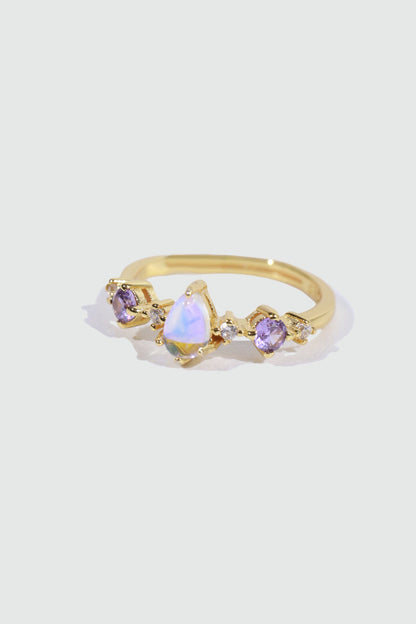 14K Real Gold Plated Gradient Purple Water Drop Ring