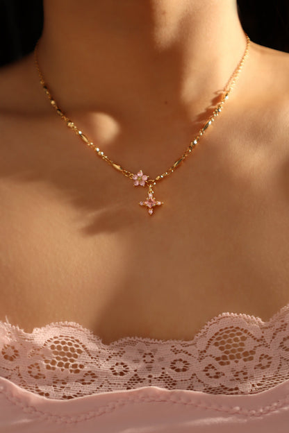 18K Real Gold Plated Tourmaline Starlight Cross Necklace
