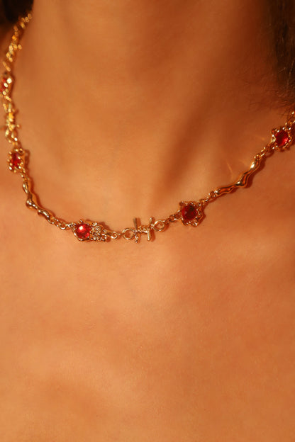 18K Real Gold Plated Multi Red Gem Twist Necklace
