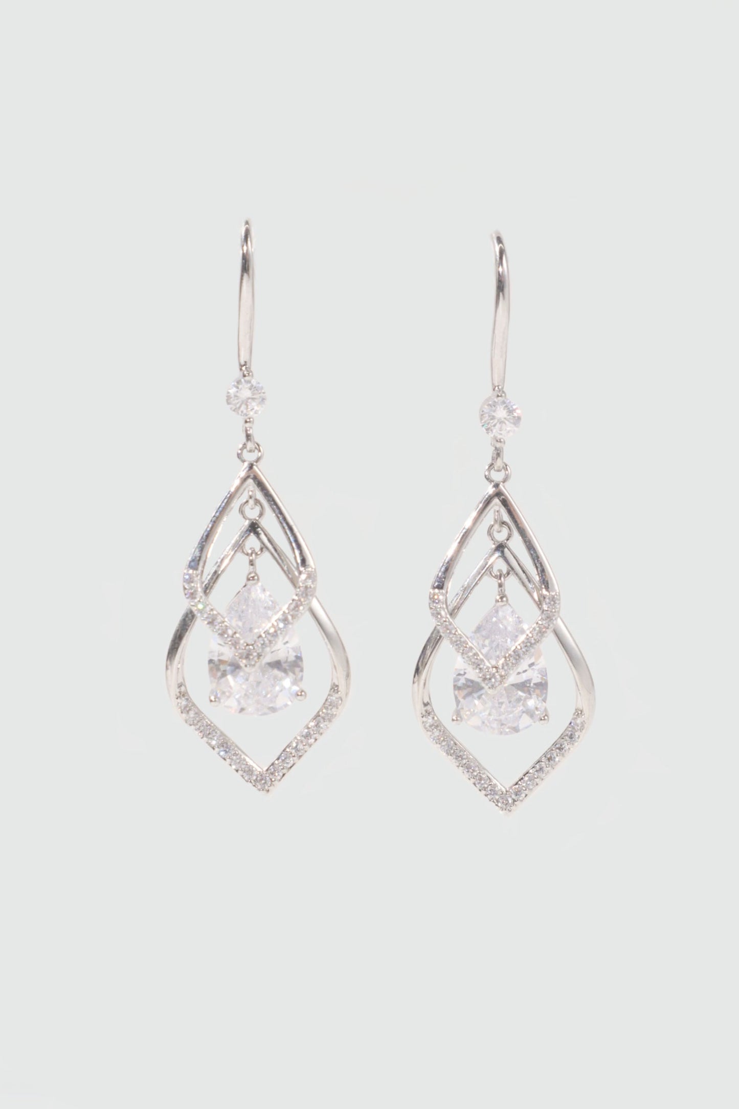 Palladium White Gold Plated Diamond Droplet Earrings