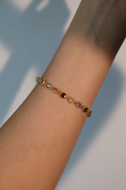 18K Real Gold Plated Multi Color Gemstones Bracelet