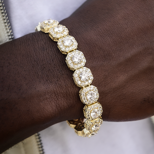 Clustered Tennis Bracelet in Yellow Gold-12mm