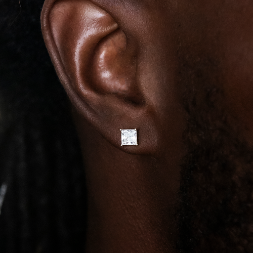 5mm Square Cut Diamond Stud Earrings in White Gold