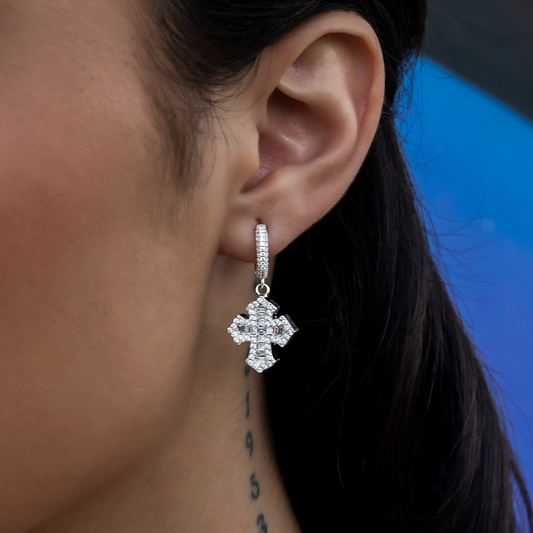 Baguette Gothic Cross Hoop Earrings