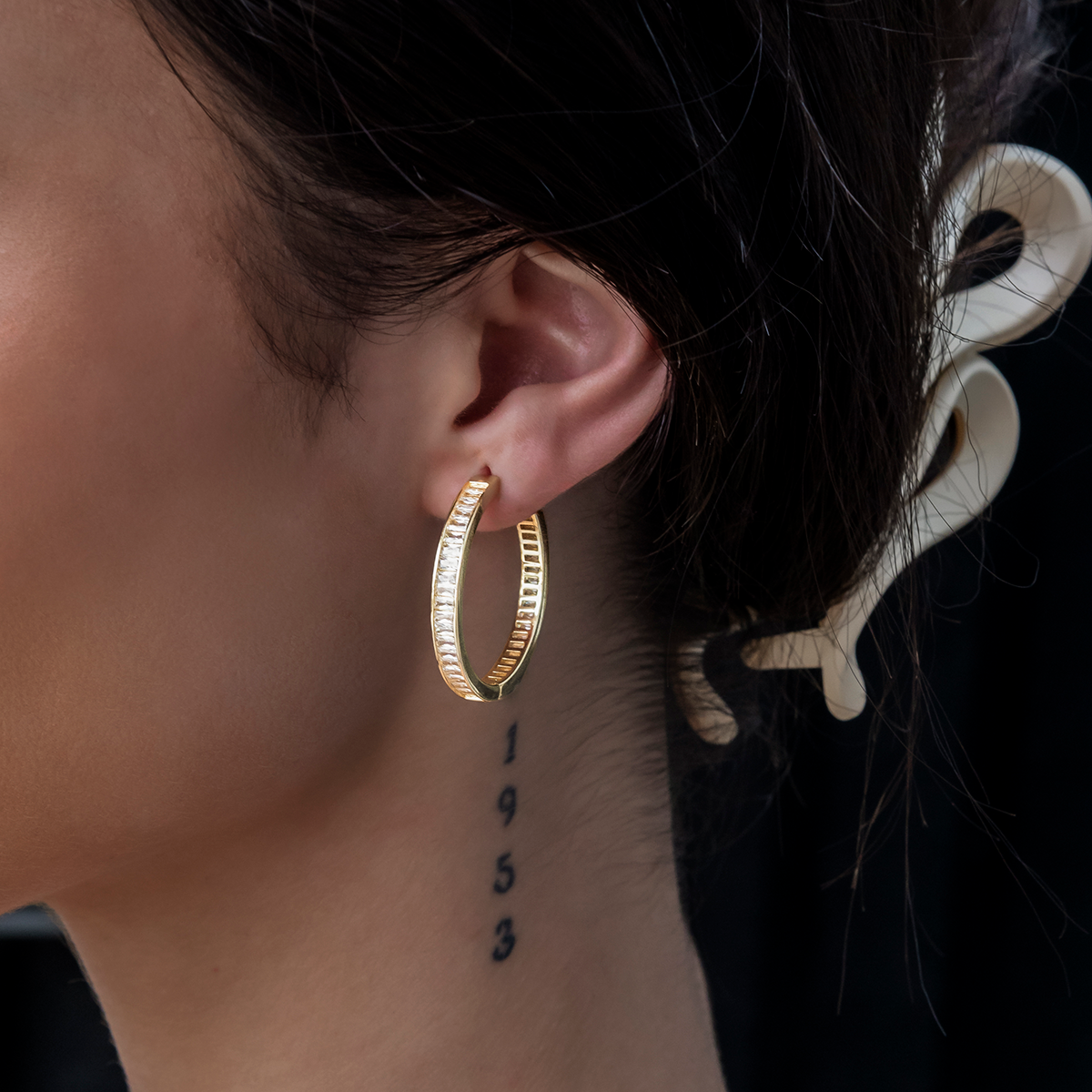 Baguette Hoop Earrings in Yellow Gold