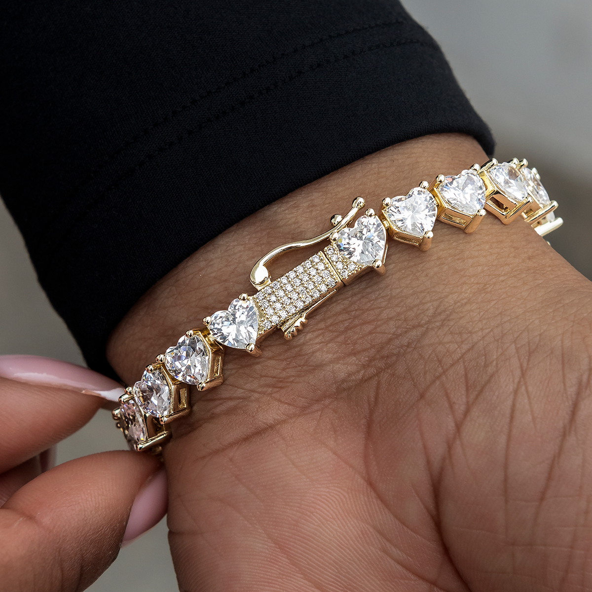 6MM Heart Diamond Tennis Bracelet - Gold