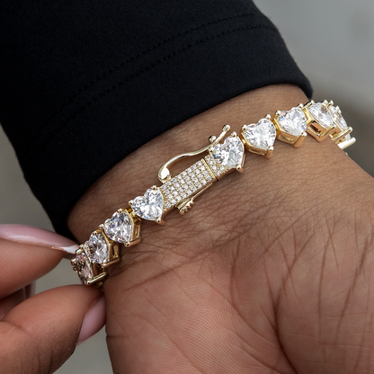 6MM Heart Diamond Tennis Bracelet - Gold