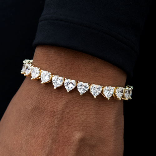 6MM Heart Diamond Tennis Bracelet - Gold