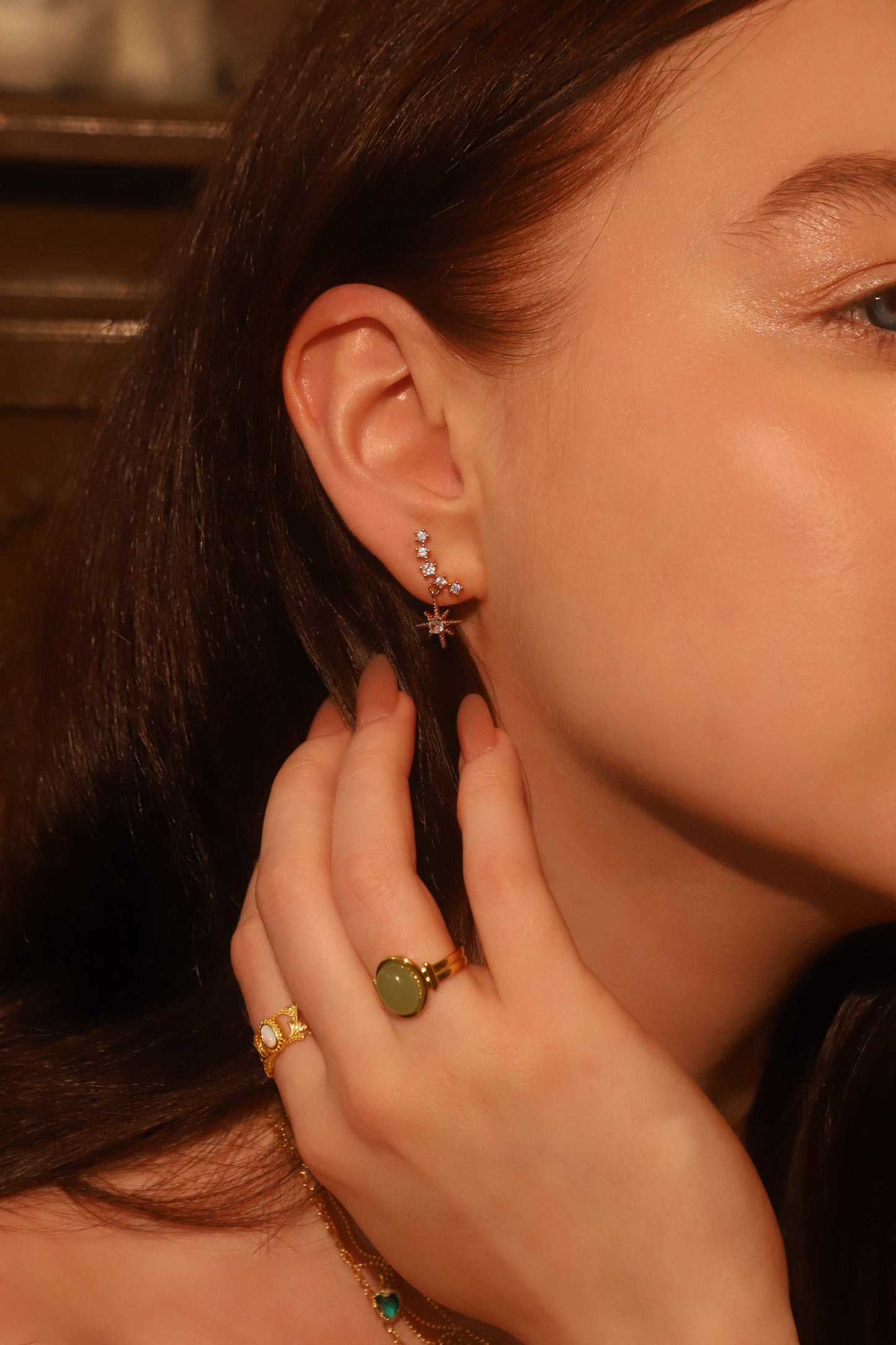 18K Real Gold Stainless Steel Natural Jade Ring