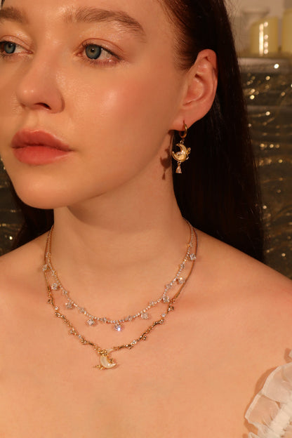 18K Real Gold Plated White Rose Moon Earrings