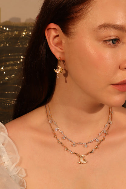18K Real Gold Plated White Rose Moon Earrings