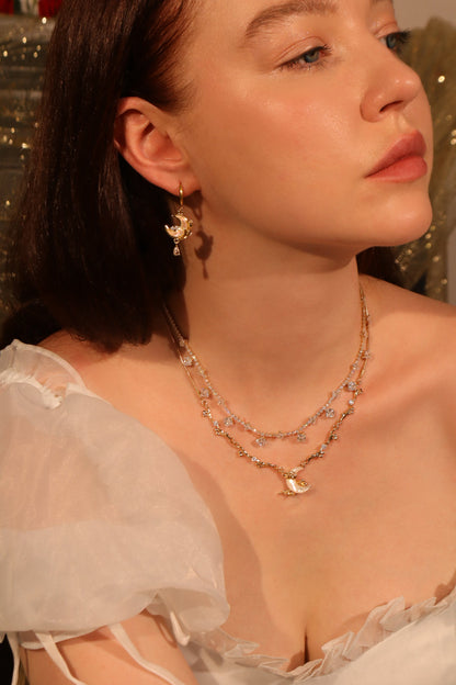 18K Real Gold Plated White Rose Moon Earrings