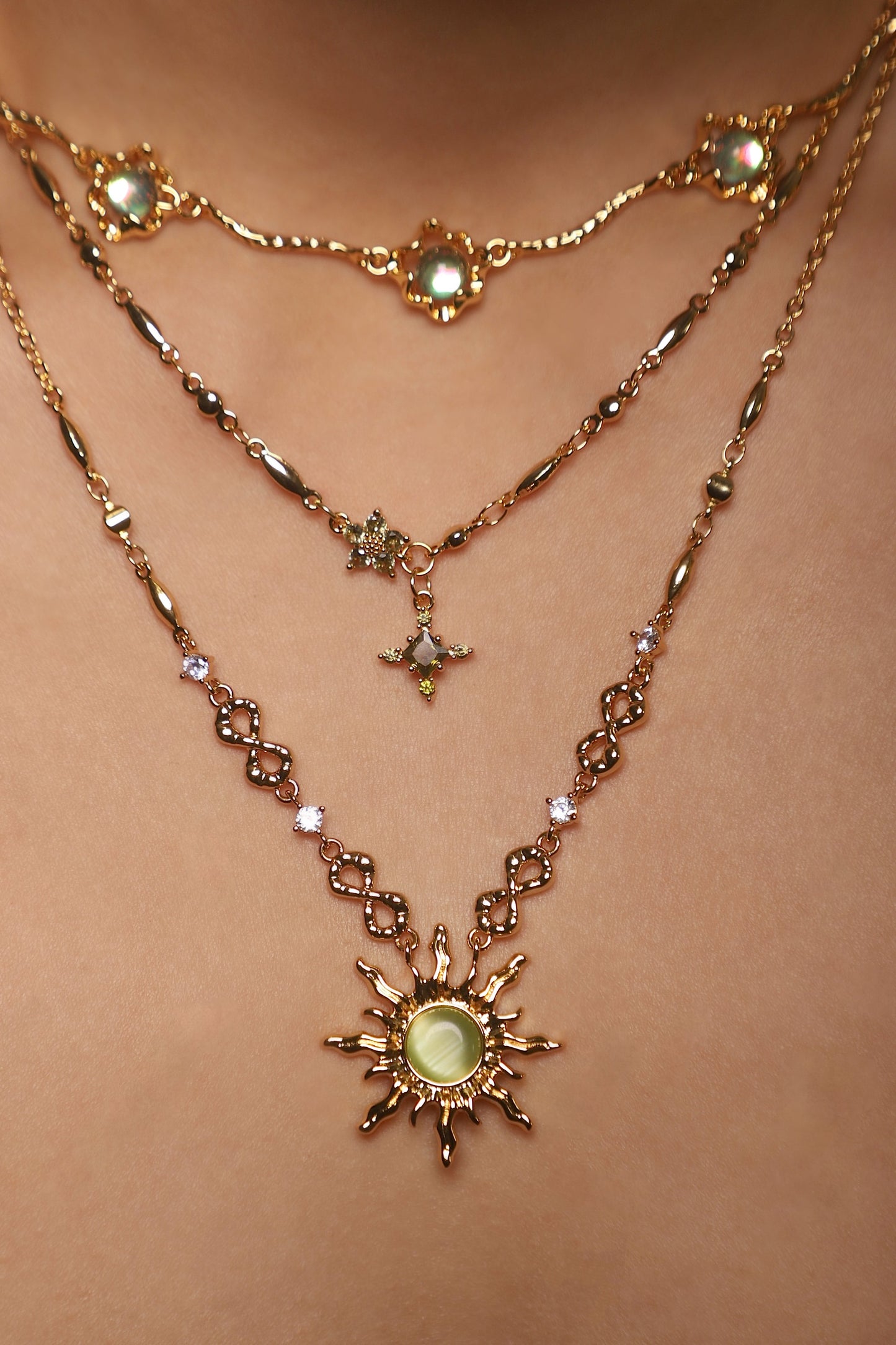 18K Real Gold Plated Peridot Starlight Cross Necklace