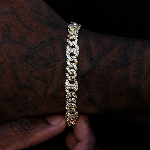 9MM Iced Puffed Mariner Cuban Bracelet - Gold