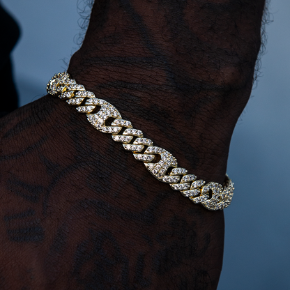 9MM Iced Puffed Mariner Cuban Bracelet - Gold