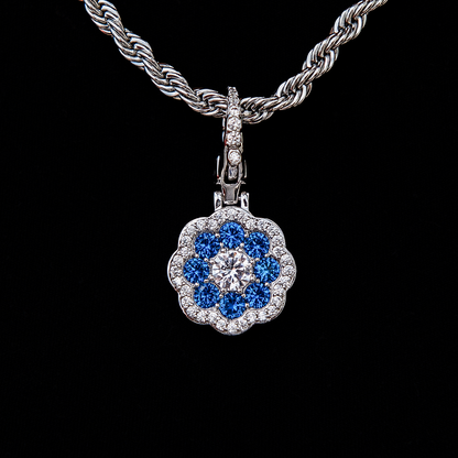 Blue Flower Clip On Pendant - White Gold