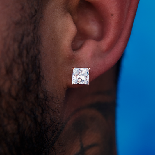 7MM Square Cut Diamond Stud Earrings - Rose Gold